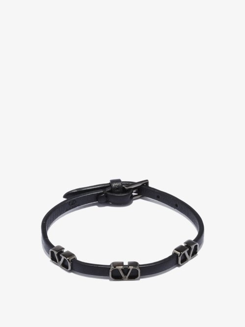 valentino garavani - v-logo leather bracelet mens black