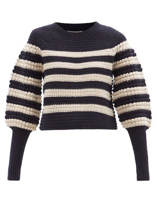 Sea Reese Striped Popcorn-stitch Merino-wool Sweater