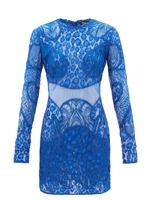 Tom Ford - Leopard Chantilly-lace Mini Dress Blue
