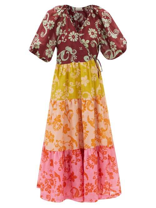 Ale mais - Luis Floral-print Tiered Ramie Midi Dress Multi