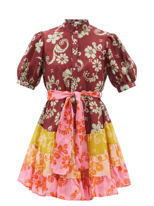 Ale mais - Luis Floral-print Tiered Ramie Mini Dress