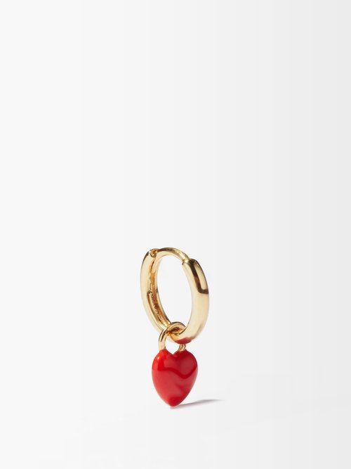 Heart-charm 14kt Gold Single Hoop Earring