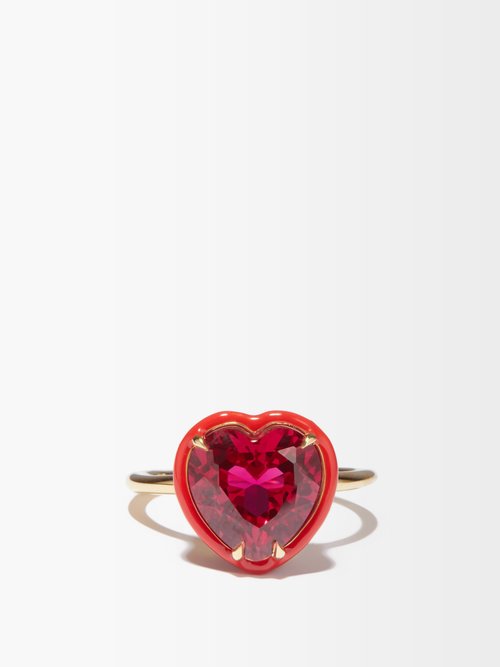 Alison Lou Heart Cocktail Ruby & 14kt Gold Ring