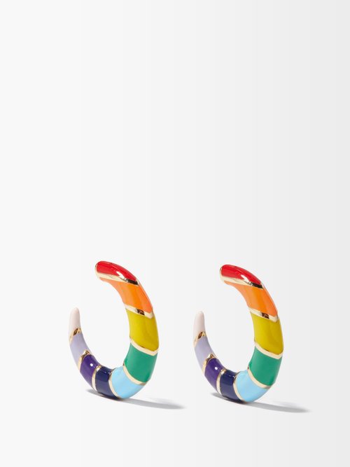 Alison Lou Petite V Enamel & 14kt Gold Hoop Earrings