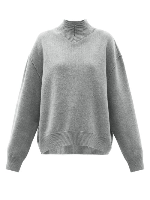 Raey - Responsible-wool Displaced-sleeve V-neck Sweater Grey