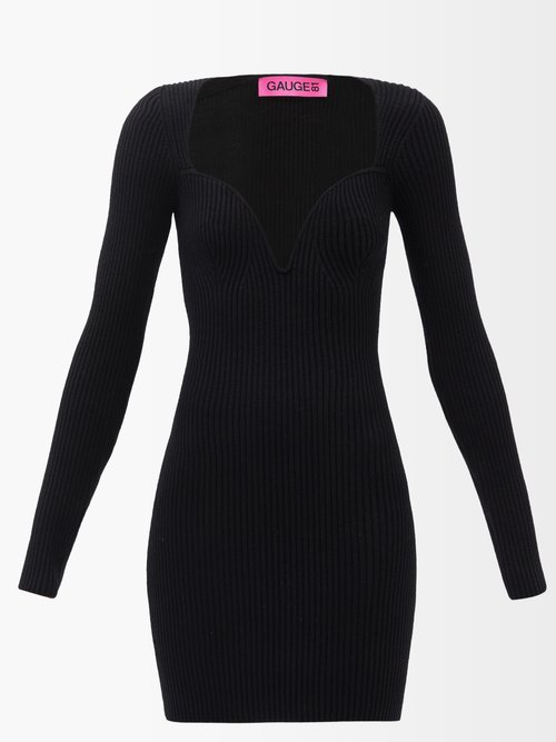 Gauge81 - Mija Sweetheart-neck Merino-blend Mini Dress Black