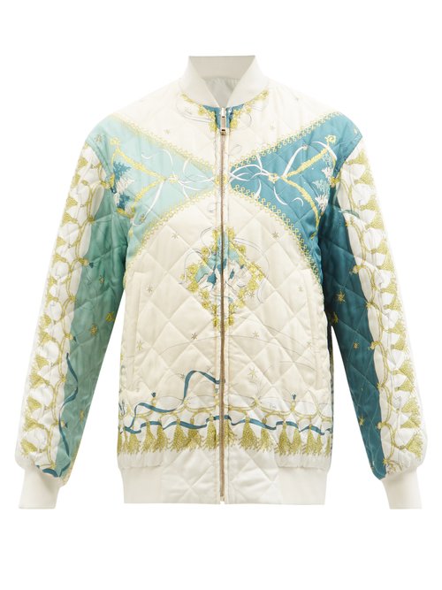 Reversible Scarf-print Quilted-silk Bomber Jacket