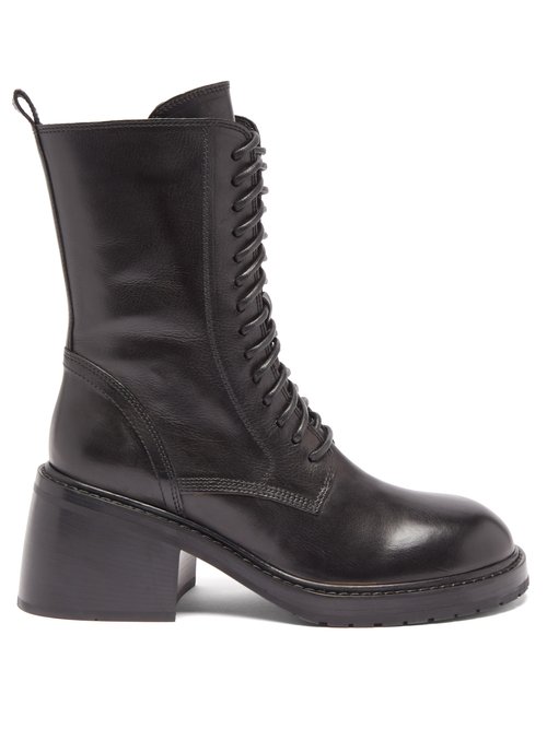 Ann Demeulemeester - Lace-up Block-heel Leather Ankle Boots Black