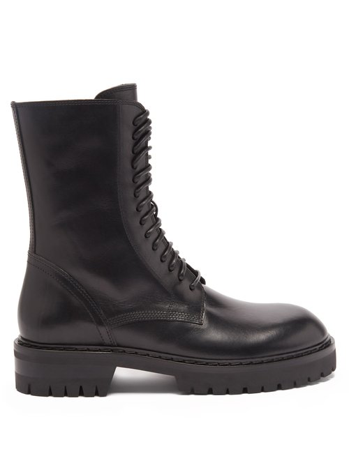 Ann Demeulemeester - Lace-up Leather Mid-length Boots Black