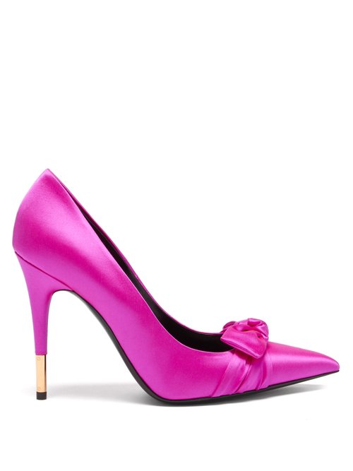 Tom Ford - Bow-embellished Satin Point-toe Pumps Pink