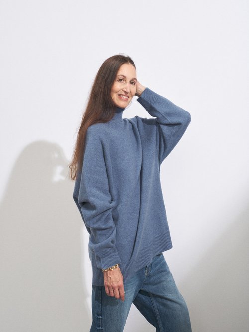 Raey - Responsible-cashmere Blend Roll-neck Sweater Blue