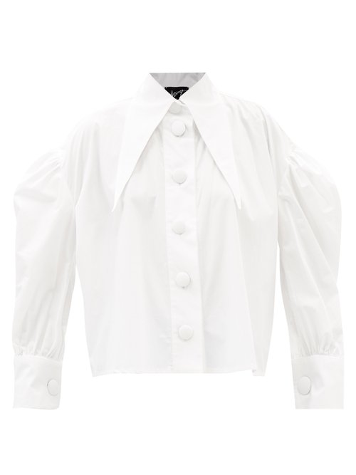 Elzinga - Exaggerated-collar Cotton-poplin Shirt White