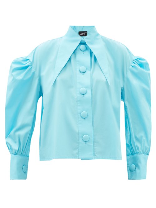 Elzinga - Exaggerated-collar Cotton-poplin Shirt Light Blue