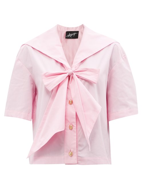 Elzinga - Exaggerated-collar Cotton-poplin Sailor Top Light Pink