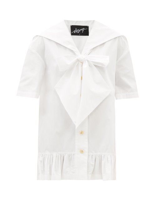 Elzinga - Exaggerated-collar Cotton-poplin Dress White