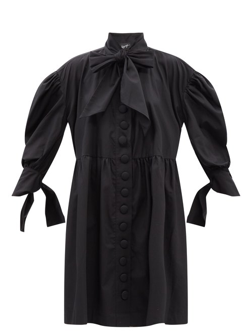 Elzinga - Bow-embellished Cotton-poplin Dress Black