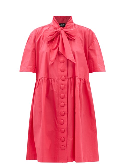 Elzinga - Bow-embellished Cotton-poplin Dress Pink