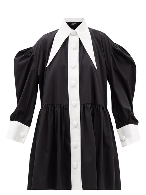 Elzinga - Exaggerated-collar Silk Babydoll Dress Black