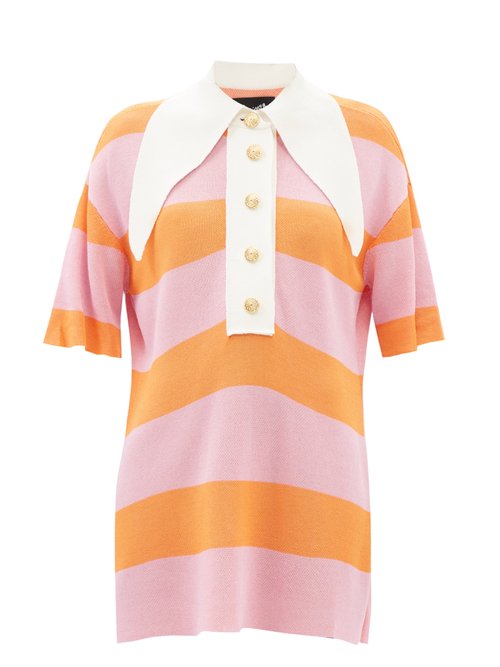 Elzinga - Exaggerated-collar Striped Jersey Mini Dress Orange Multi