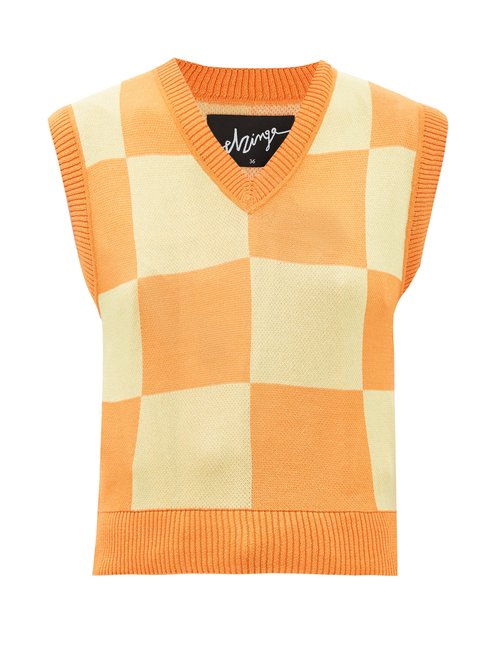 Elzinga Checkboard-jacquard Sleeveless Sweater Vest