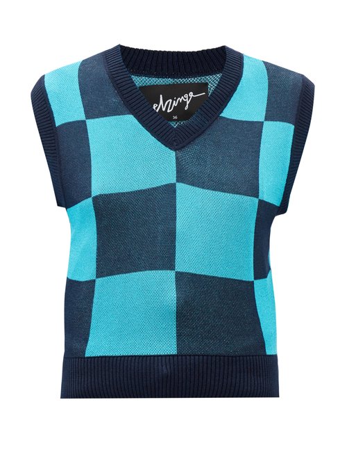 Elzinga - Checkboard-jacquard Sleeveless Sweater Blue Multi
