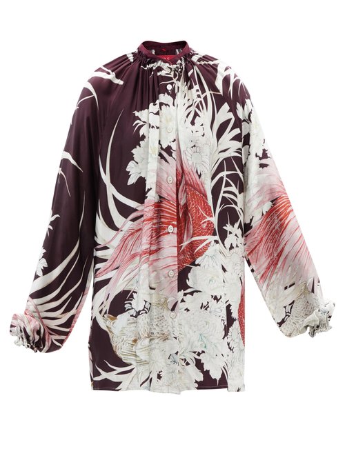 F.r.s - For Restless Sleepers - Piroi Birds Of Paradise-print Cloqué Blouse Burgundy
