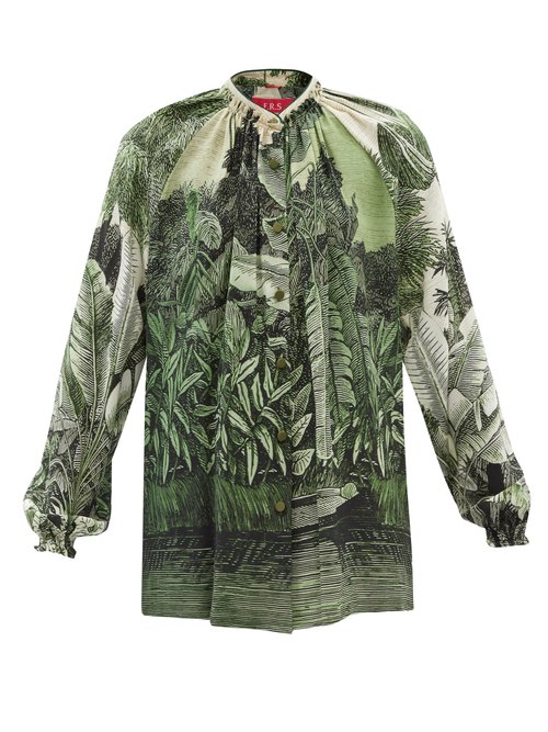 F.r.s - For Restless Sleepers - Piroi Jungle-print Silk-crepe Blouse Green
