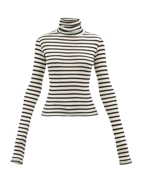 La Fetiche - Biba Striped Rib-knitted Wool Roll-neck Sweater Ivory Multi