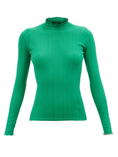 La Fetiche - Booth Rib-knitted High-neck Cotton Sweater Green
