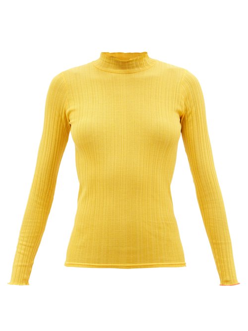 La Fetiche - Booth Rib-knitted High-neck Cotton Sweater Yellow