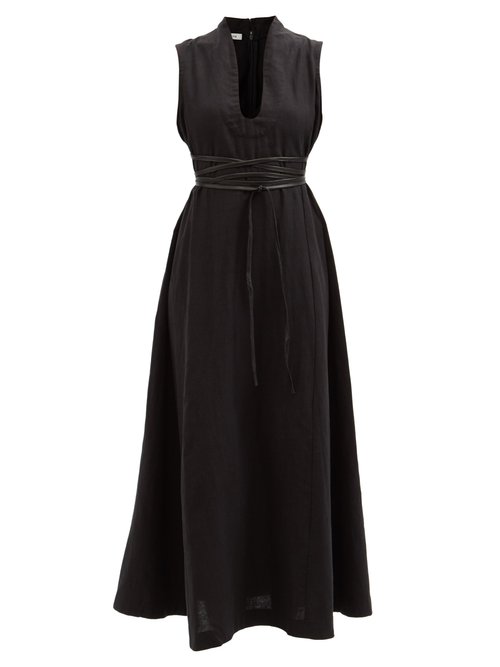 Fil De Vie - Juliette Belted Linen Maxi Dress Black