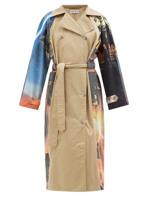 Rave Review - Rue Sci-fi Print Cotton-twill Trench Coat Brown