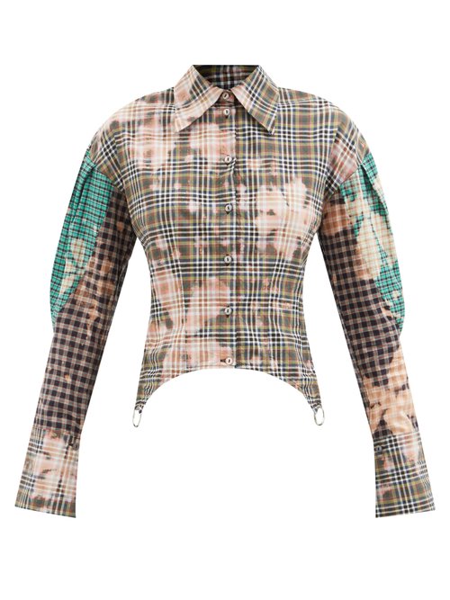 Rave Review - Madonna Patchwork Checked Upcycled Cotton Shirt Green Multi