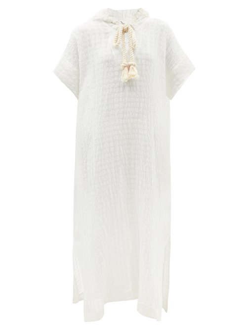 Buy Lisa Marie Fernandez - Drawcord Hooded Linen-blend Kaftan White online - shop best Lisa Marie Fernandez swimwear sales