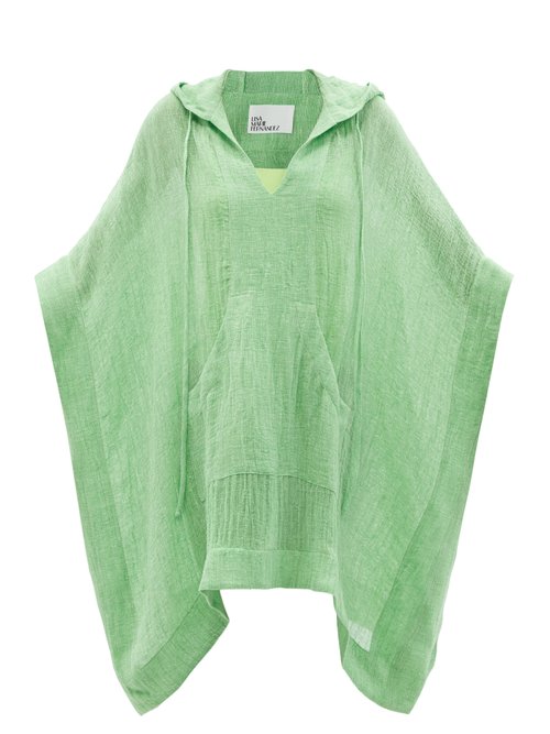 Lisa Marie Fernandez - Linen-blend Hooded Poncho Green Beachwear