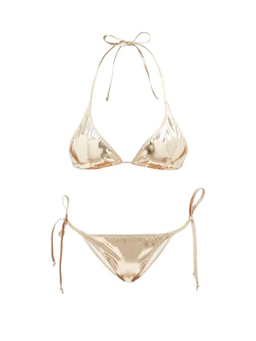 Lisa Marie Fernandez - Pamela Metallic Triangle Bikini Gold Beachwear