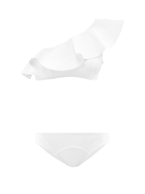 Lisa Marie Fernandez - Arden Flounce One-shoulder Bikini White Beachwear