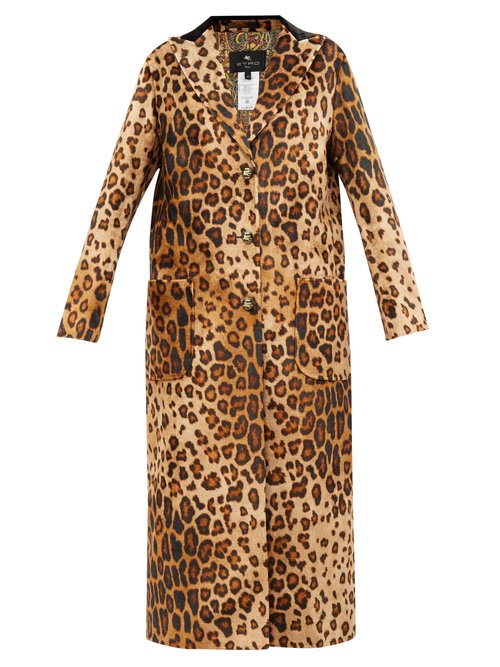 Etro - Leopard-print Cotton-blend Canvas Longline Coat Beige