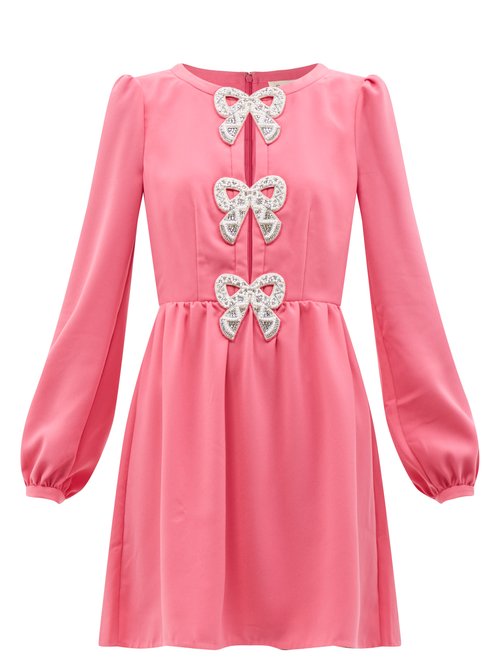 Saloni - Camille Crystal-bow Crepe Mini Dress Pink Multi