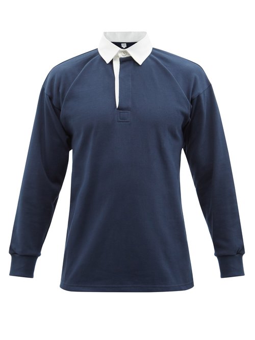 E. Tautz Long-sleeve Cotton-jersey Polo Shirt In Navy