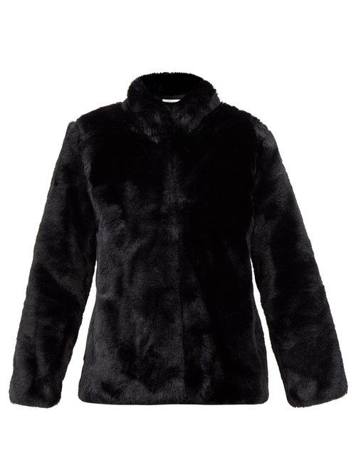 Cefinn – Carly Funnel-neck Faux Fur Jacket Black