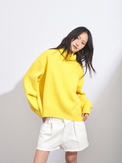 Raey - Cropped Displaced-sleeve Roll-neck Wool Sweater Yellow
