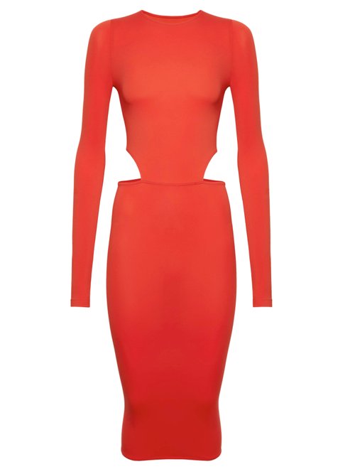 Wolford X Amina Muaddi - Cutout Long-sleeve Jersey Dress Red