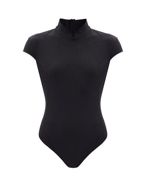 Wolford X Amina Muaddi - Cap-sleeve Jersey Bodysuit Black
