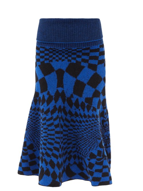 Stella McCartney Flared Geometric-intarsia Wool Midi Skirt