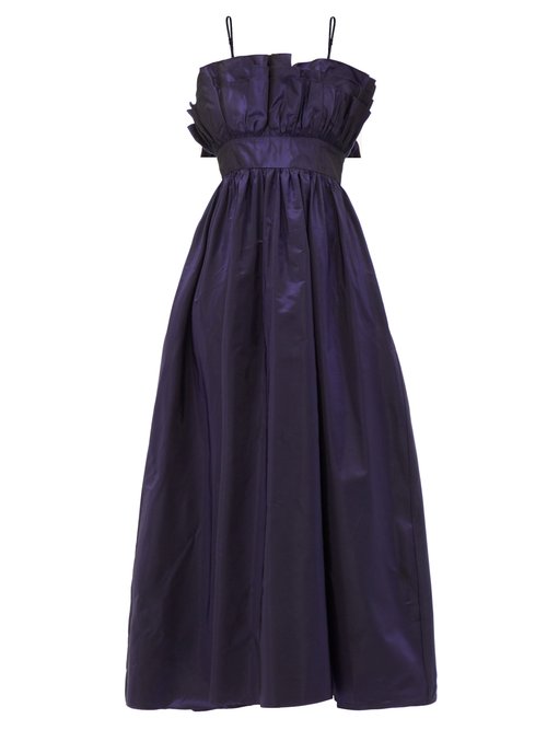 Batsheva - Amara Iridescent Taffeta Dress Dark Blue