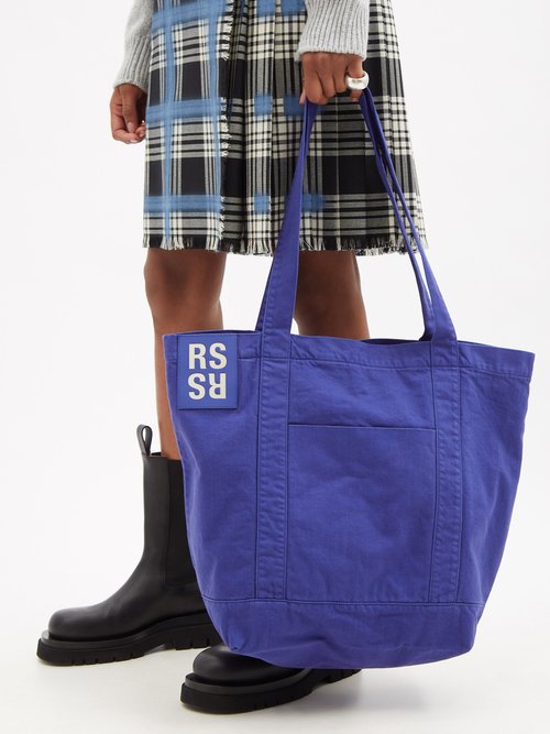 Raf Simons Oversized Denim Tote Bag In Navy Blue | ModeSens