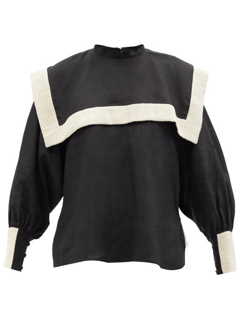Les Vacances D'irina - Puritan Square-collar Linen Shirt Black