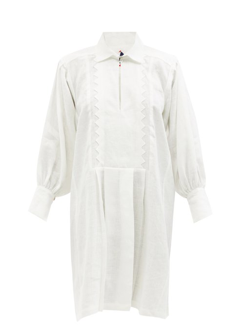 Buy Les Vacances D'irina - Ancestral Sailor-collar Linen Mini Dress White online - shop best Les Vacances d'Irina clothing sales