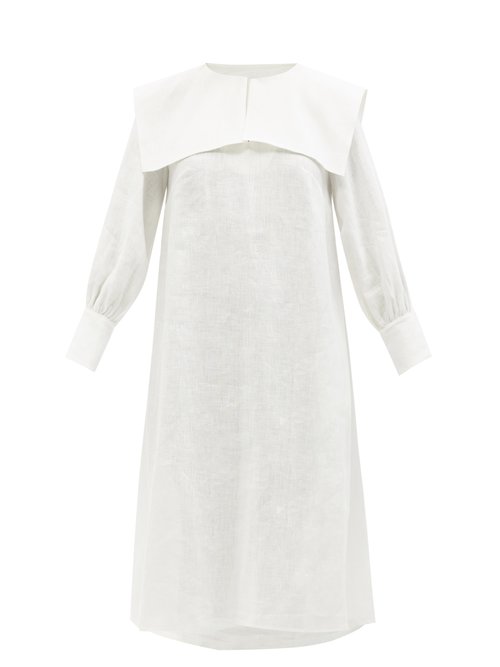 Les Vacances D'irina - Ischia Sailor-collar Linen Midi Dress White